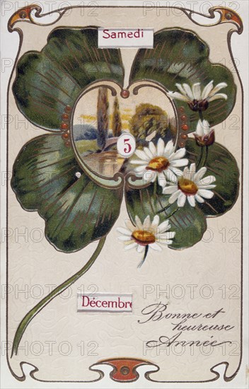 French Happy New Year, postcard depicting flowers