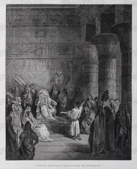 Joseph interprets the dreams of the Pharaoh of Egypt, Illustration from the Dore Bible 1866