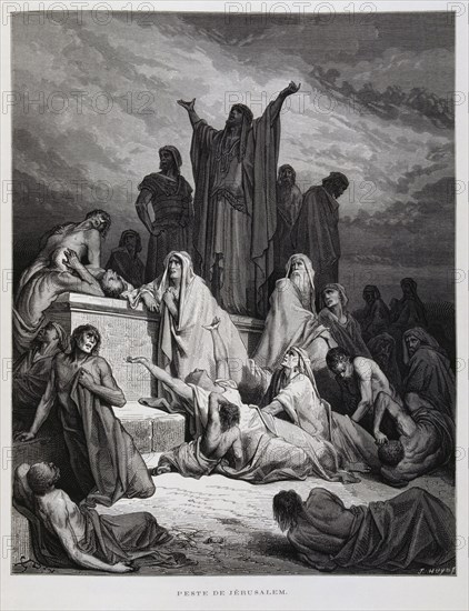 The Plague strikes in Jerusalem, Illustration from the Dore Bible 1866