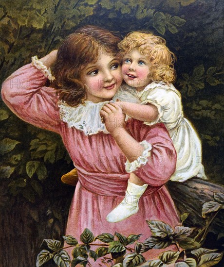 Painting depicting two sisters in the garden