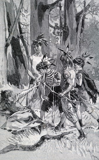 Painting depicting children playing Red Indians