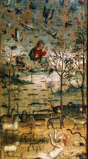 the creation; 15th century Italian master painting depicting God Creating Adam