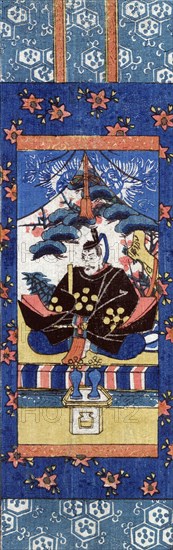 Printed miniature scroll painting of Tenjin turned to the left