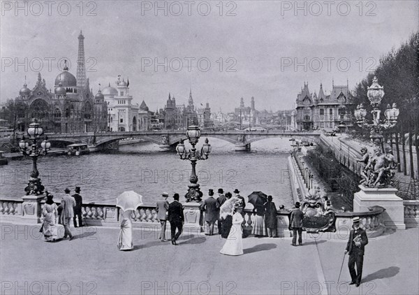 Painting showing view of the Seine, taken from le Pont Alexandre III