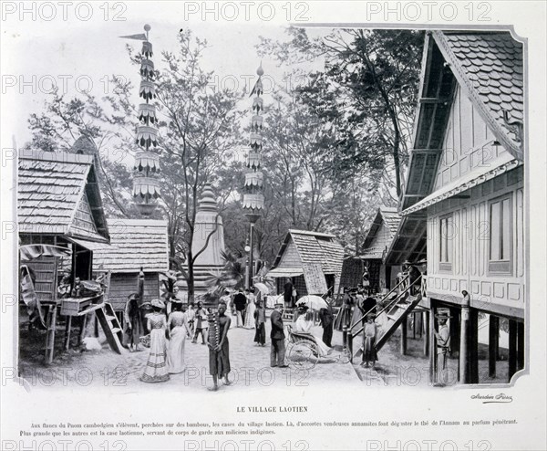 Photograph of a re-construction of a Laotian village