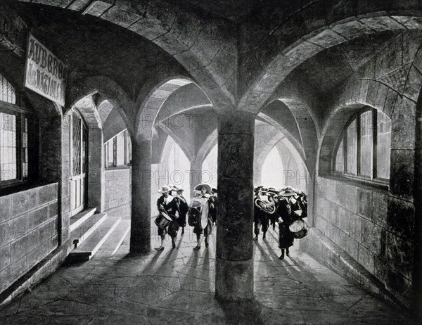 Photograph of Old Paris - under the archways showing the columns of the Hotel of Nations