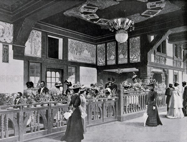 Photograph of a view from the balcony showing the German restaurant at the Quai des Nations.