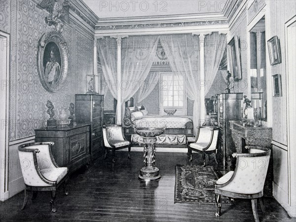 Photograph taken of the Centenary Exhibition of Furniture - the bedroom of Talma.