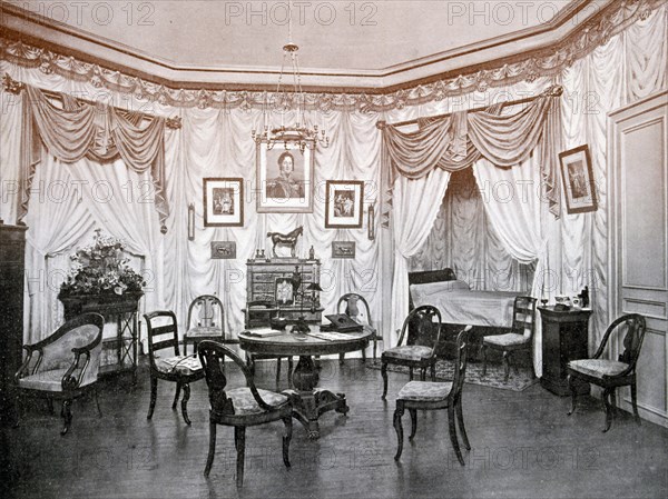 Photograph taken of the Centenary Exhibition of Furniture - the bedroom of Louis-Philippe.
