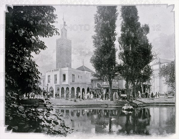 Photograph looking across a lake at the Moroccan Quarter.