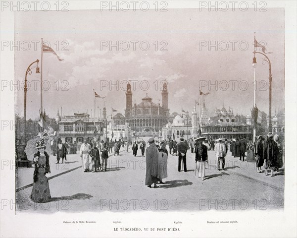 Black and white photograph of the Trocadero Gardens taken from the Pont d'Iena.