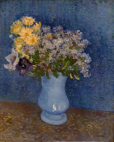 Painting titled 'Bouquet of Flowers in a Blue Vase' by Vincent van Gogh