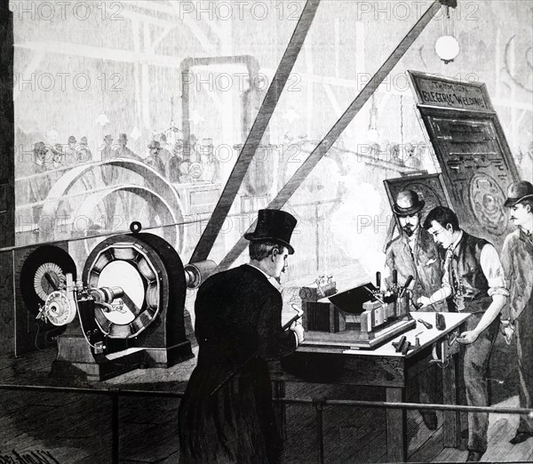 Elihu Thomson's electric welding process, powered by a Thomson/Houston dynamo