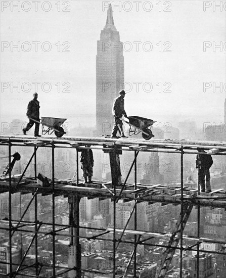 Construction workers on the 39th storey of the United Nations Headquarters in New York
