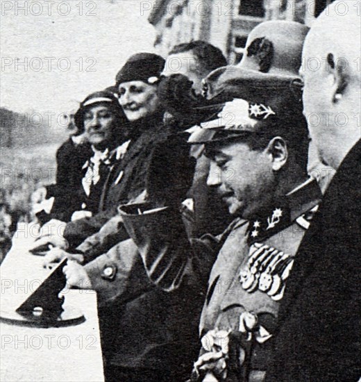 Chancellor Engelbert Dollfuss taking the salute on the 250th anniversary of Vienna's deliverance from the Turks