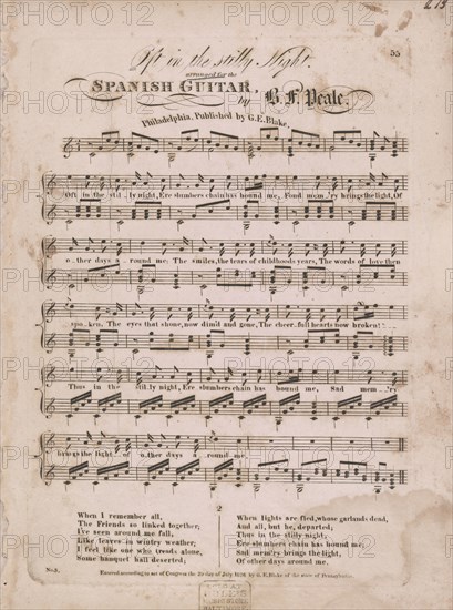 Oft in the stilly night arranged for the Spanish guitar by B.F. Peale