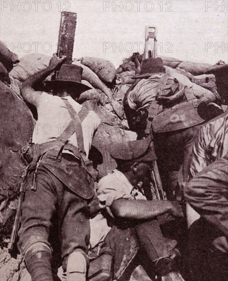 Soldiers using a periscope and a sniperscope on the beaches at Gallipoli