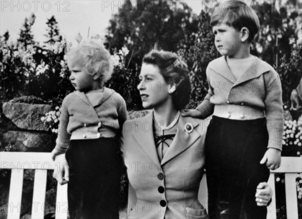 HRH Queen Elizabeth II with Prince Charles and Princess Anne