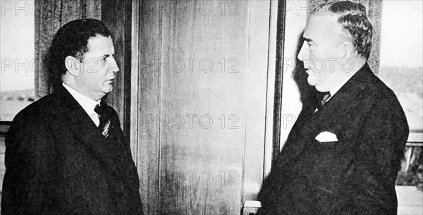 Arthur William Fadden and Robert Gordon Menzies, leaders of the Anti-Socialist Coalition in Australia