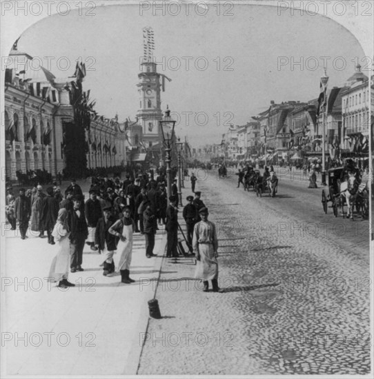 Nevsky Prospect, the principal street of St. Petersburg, Russia, 1909