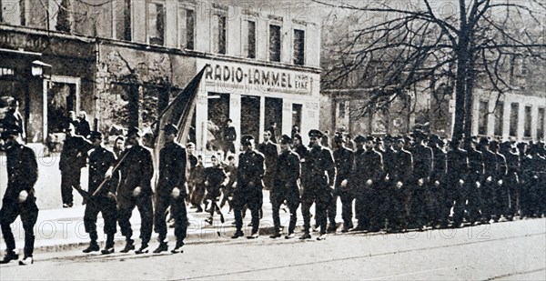 Units of the Bereitschaften on the march in the Soviet zone of Germany