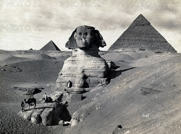 The Sphinx and pyramids at Giza, Egypt, 1880