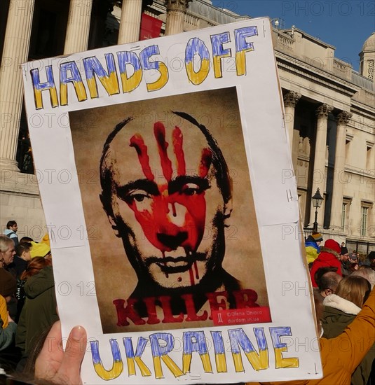 Anti-Putin poster at a protest in London against Russian invasion of Ukraine