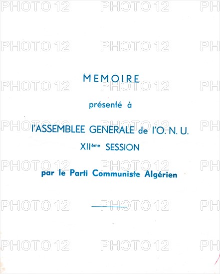 Mémoire présenté à l'assemblée générale de l'O.N.U. par le Parti communiste algérien