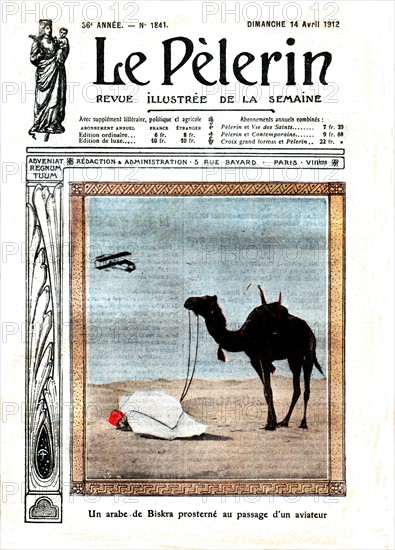 Un arabe de Biskra prosterné au passage d'un aviateur