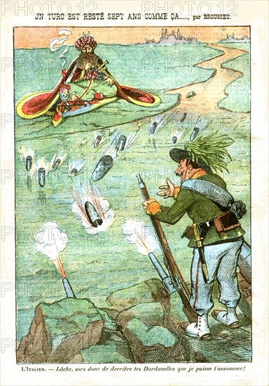 Caricature of Turkey and the Dardanelle Straits by Brousset