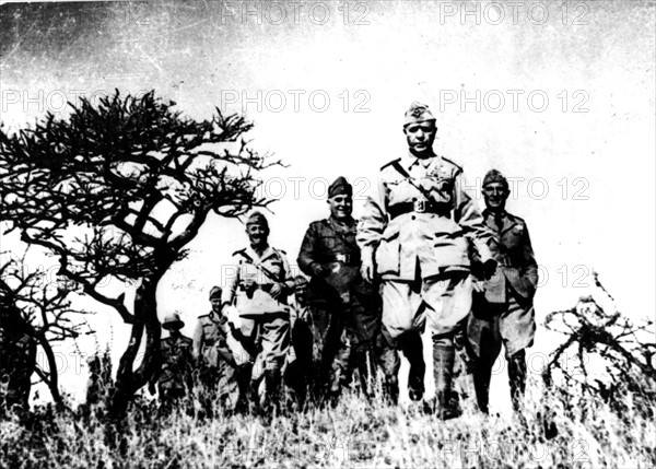 During the Italo-Ethiopian War, Marshal Badoglio (Italy) and his staff on the front