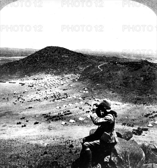 Boer War, English soldier keeping watch on an encampment