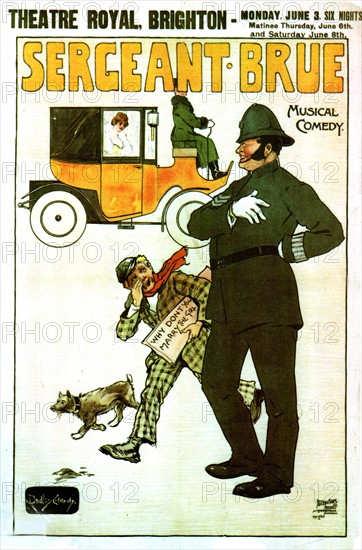 Musical comedy, "Sergeant Brue". Advertising poster for a performance at the Theatre Royal of Brighton