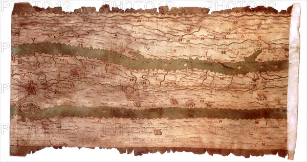 Tabula Peutingeriana, part representing central Italy and Rome to the right.