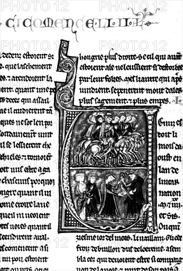 Histoire de Jérusalem par Guillaume de Tyr, vers 1250,  : Godefroy de Bouillon et l'évêque Adhémar du Puy partent en croisade