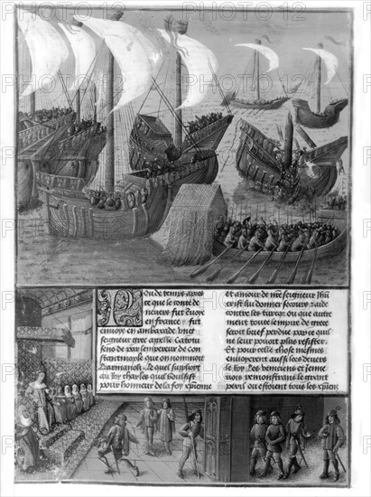 Sebastien Mamerot, "Voyages made overseas", f° 269 v° : Embarkation (Crusades)