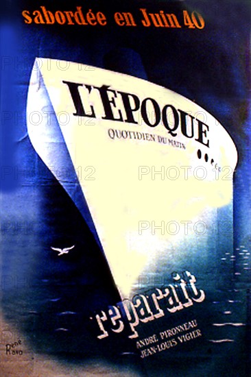 Affiche publicitaire de René Ravo annonçant la reparution du journal "l'Epoque"