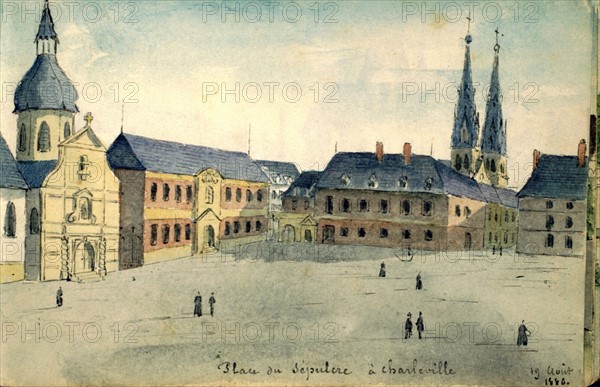 Charleville-Mézières (Ardennes), Place du Sépulcre, aquarelle