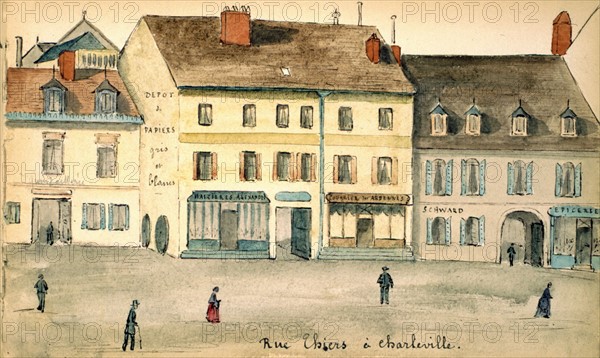 Charleville-Mézières (Ardennes), la rue Thiers, aquarelle
