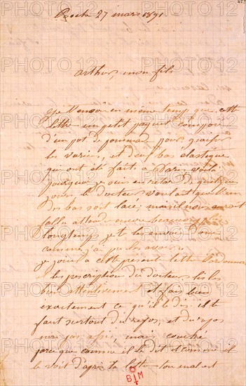 Lettre manuscrite adressée à Arthur Rimbaud (1854-1891)