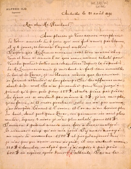 Lettre manuscrite adressée à Arthur Rimbaud (1854-1891)