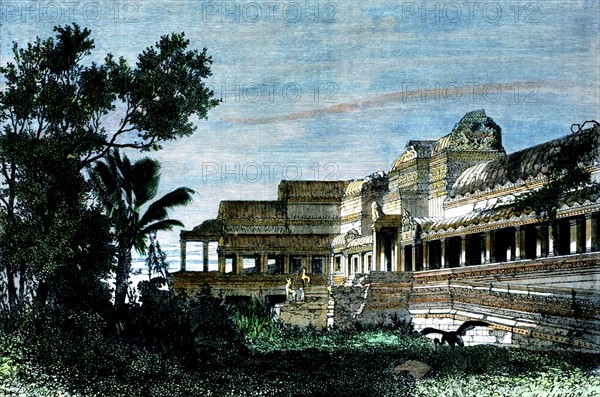 Portique central d'Angkor Vat, Dessin de Thérond d'après M. Mouhot