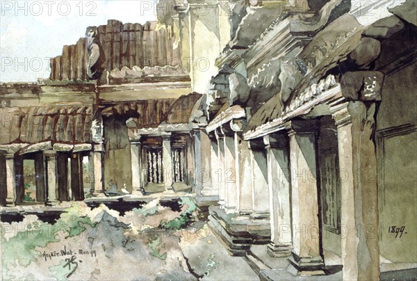 Angkor, aquarelle de Jean Courmaille