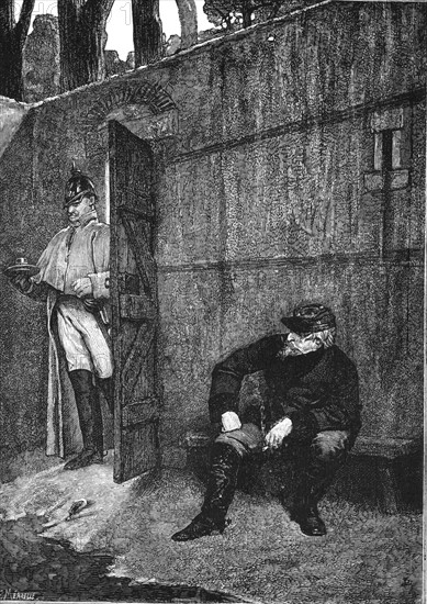 Guerre de 1870. Napoléon III emprisonné après sa capitulation. Illustration de "Histoire d'un crime" de Victor Hugo.