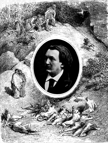 Portrait de Gustave Doré par Nadar, encadrement à la plume par Gustave Doré