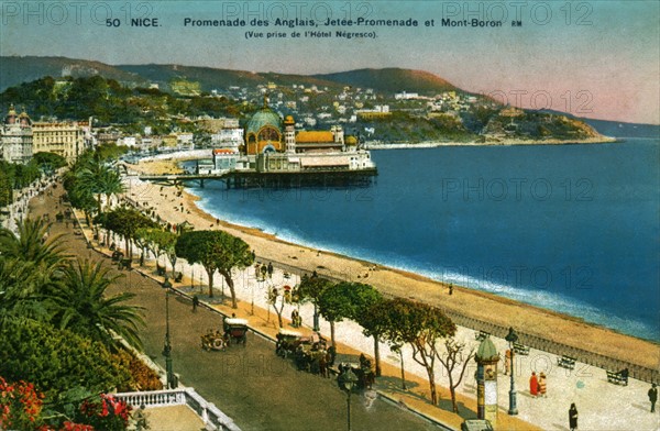 Nice . Promenade des Anglais, the pier and Mount -Baron, postcard