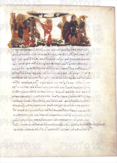 Greek manuscript. King Philip questioning astrologers about his son, Alexander the Great