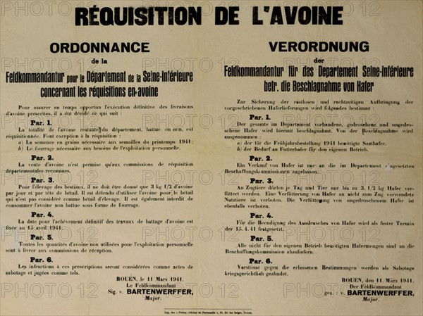 Affiche officielle sur la réquisition de l'avoine