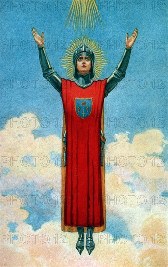 Reproduction of the statue of Joan of Arc made by Abbot Corbierre. Postcard