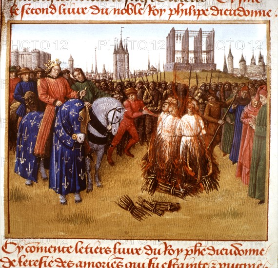 Jean Fouquet, torture of heretics in Paris, in the presence of the King of France